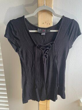 Black Partial Lace-Up Top